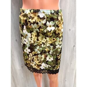 Damaged Tripp NYC‎ Vintage Floral Print Skirt Black Lace Hem Y2K Goth Grunge S/M